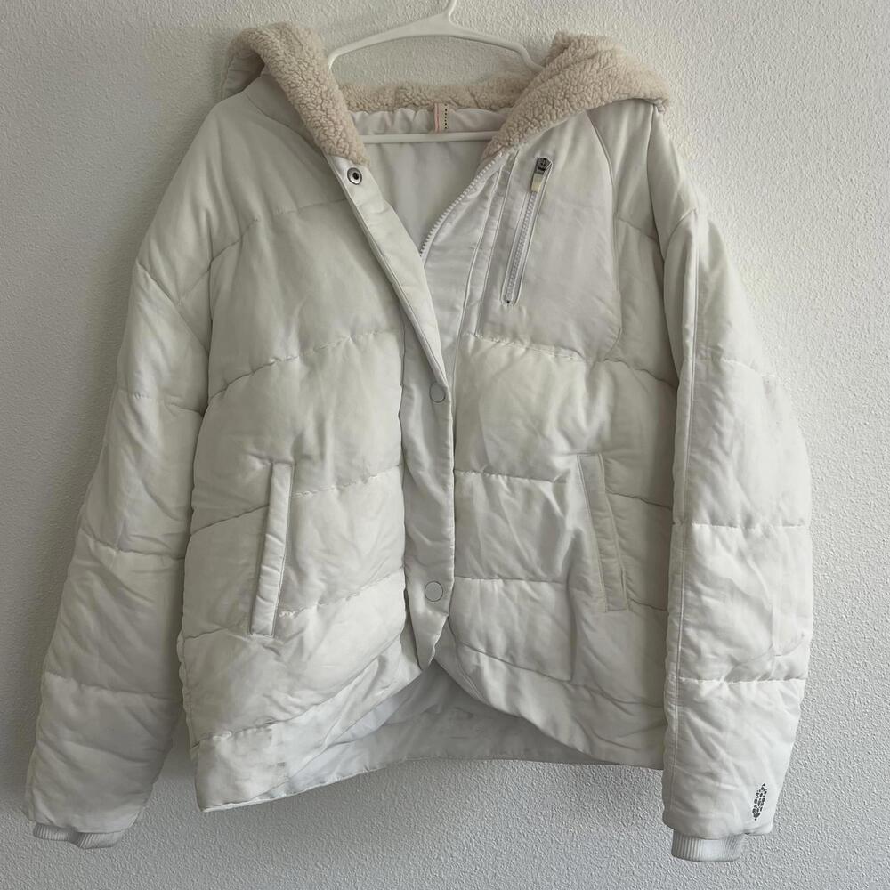 Free People FP Movement Chill Factor Puffer Hoodie Jacket White Size Small
